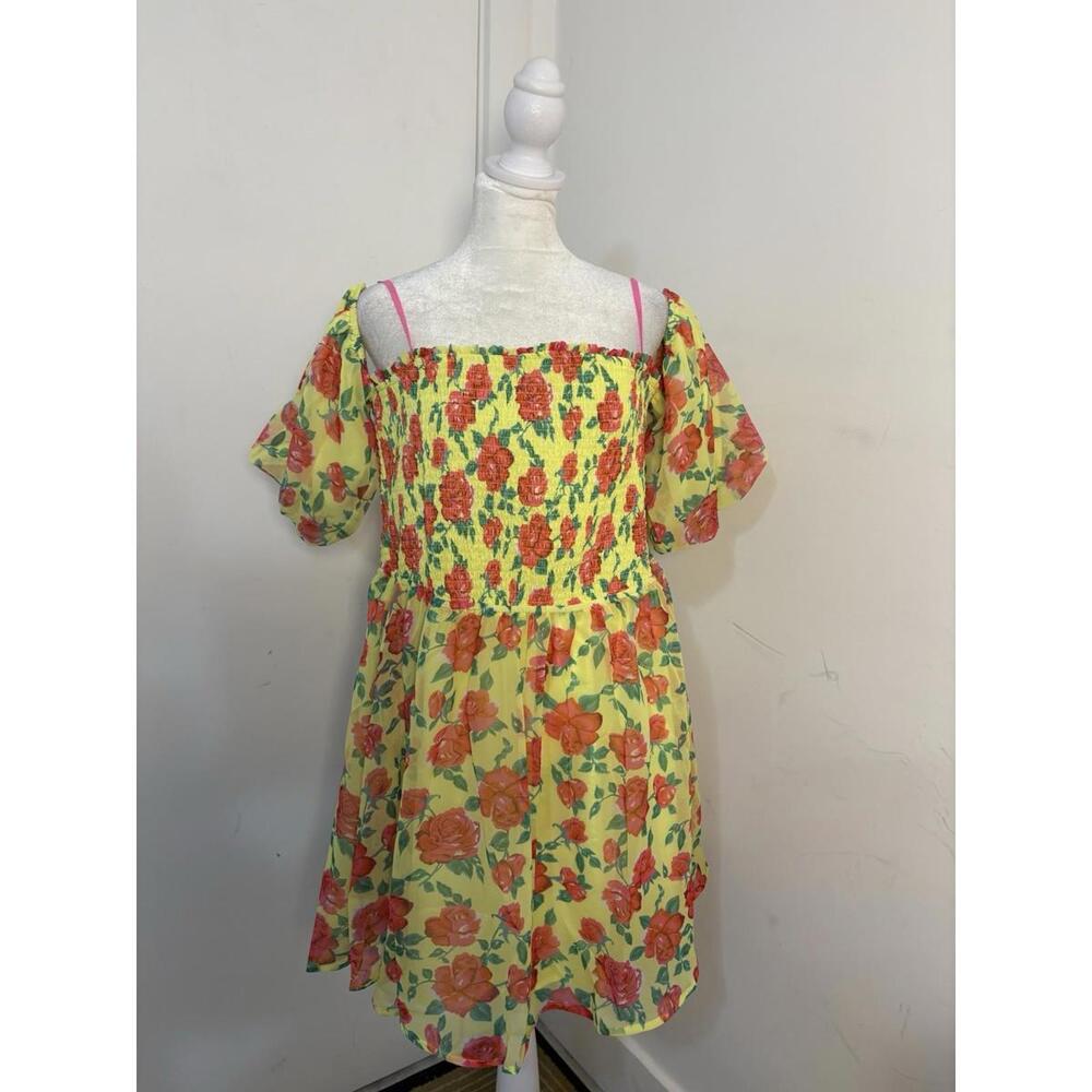 Betsey Johnson Yellow Floral Off-Shoulder Mini Dress